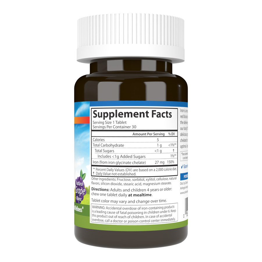 4f9f38fe0835d9471646a50bcf34d993_070922002423.jpeg Железо, натуральный виноградный вкус, Chewable Iron, Carlson Labs, 27 мг, 30 таблеток