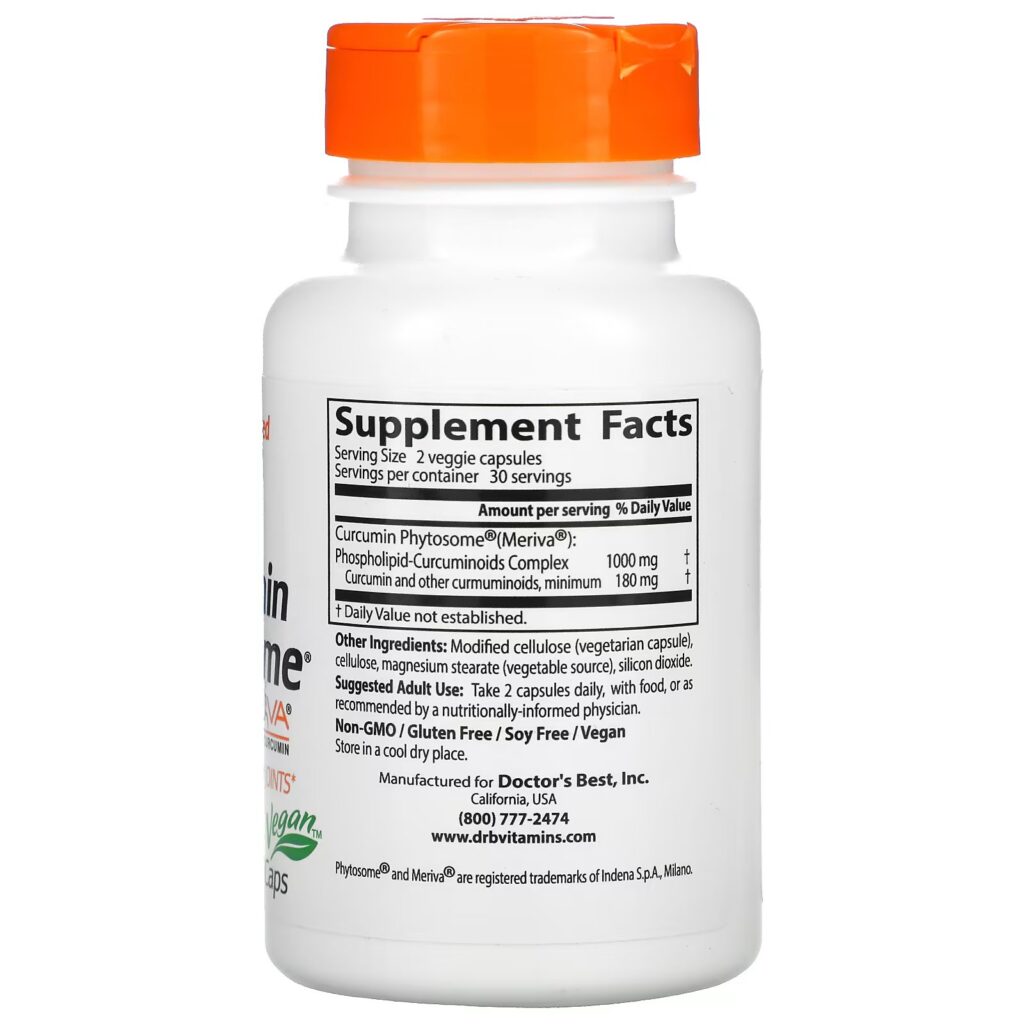 9b0b592eb1199b2f5a475f308e0afc40_070922003309.jpeg Doctor's Best, Phytosome, куркумин с Meriva, 500 мг, 60 вегетарианских капсул