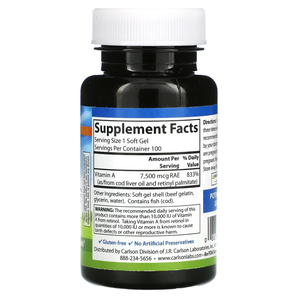 bbf8248791cde7c8942899340185223f_072622025213.jpeg Carlson Labs, витамин A, 25 000 МЕ, 100 мягких таблеток