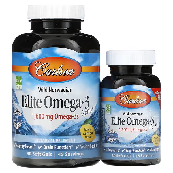 dd0b3b999a94375f17e3328b6401eac0_072622032319.jpeg Carlson Labs, Wild Caught, Elite Omega-3 Gems, отборные омега-3 кислоты, натуральный лимонный вкус, 800 мг, 90 +30 мягких таблеток