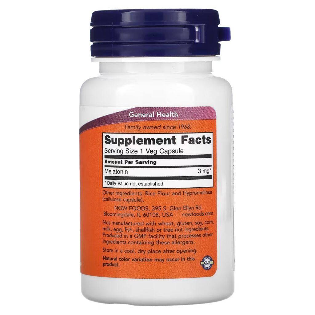 3b94e991ba88ca82b7e1191370429922_080522012217.jpeg NOW Foods, мелатонин, 3 мг, 60 шт