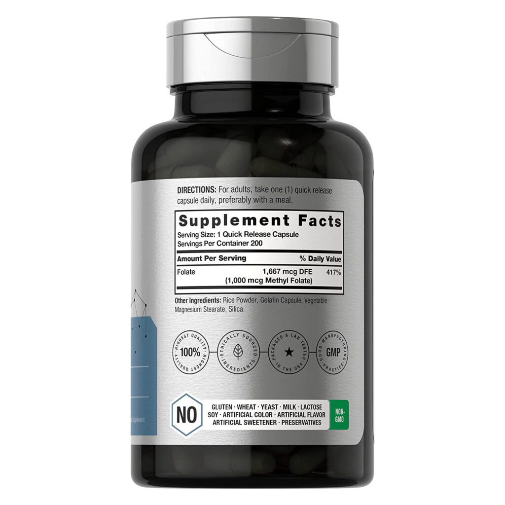 3cbb2acc641b3fb7d41dd058cdde2fbd_082022042520.jpeg Horbaach - Метилфолат 1000 мкг, 200 капсул (5-MTHF), добавка фолиевой кислоты, без ГМО, метилфолат без глютена