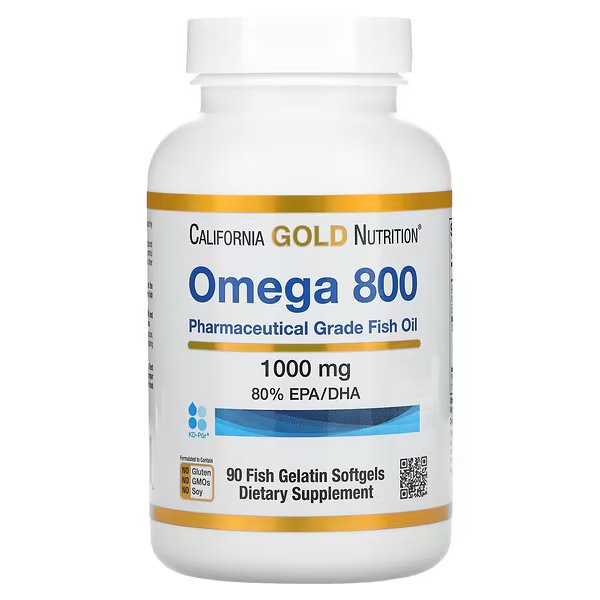 California Gold Nutrition, омега 800, рыбий жир фармацевтической степени чистоты, 80% ЭПК/ДГК, в форме триглицеридов, 1000 мг, 90 рыбно-желатиновых капсул