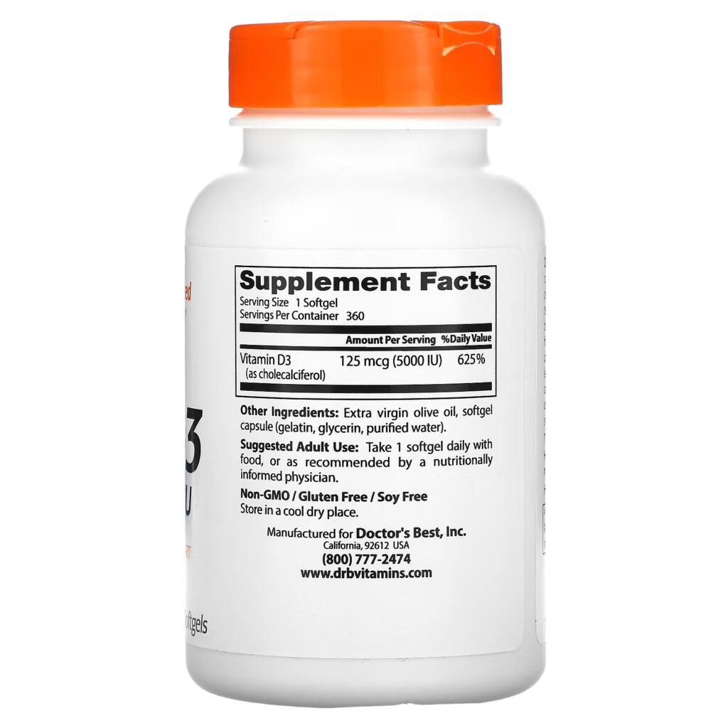 5450d51bd54726280ff20790ab302ded_081322020128.jpeg Doctor's Best, витамин D3, 125 мкг (5000 МЕ), 360 мягких таблеток
