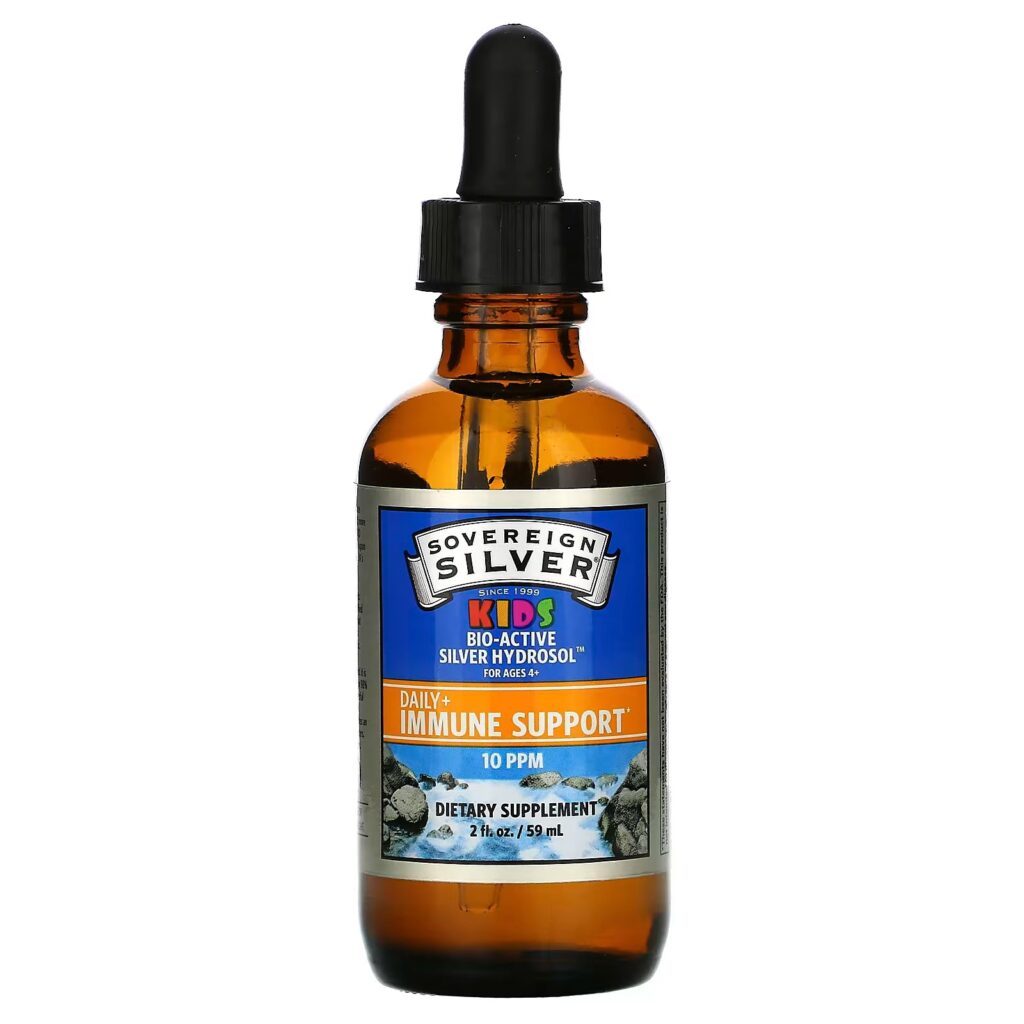 820185be19fd48eee384b4bcfdc57de9_082222232835.jpeg Sovereign Silver, Bio-Active Silver Hydrosol, поддержка иммунитета, для детей от 4 лет, 10 част./млн, 59 мл
