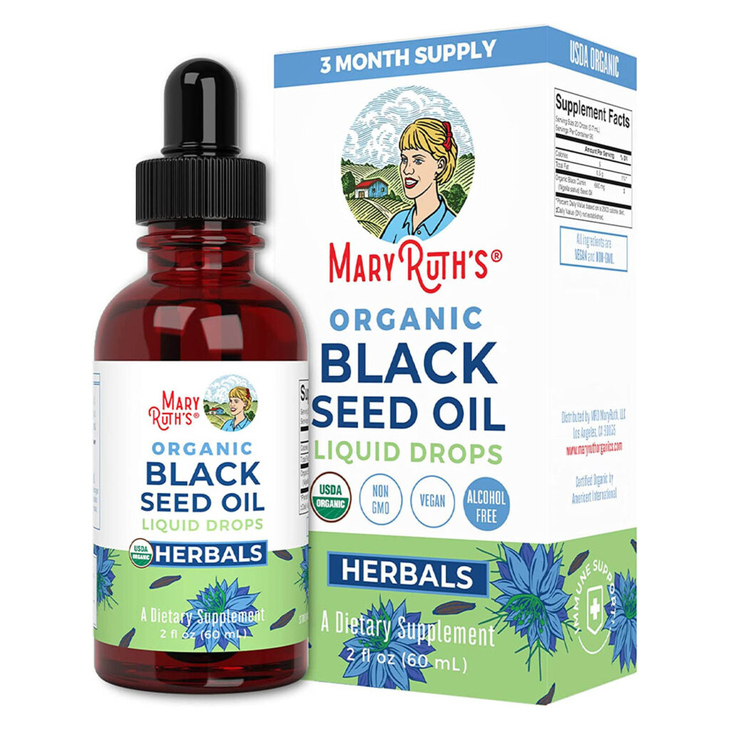 Масло черного тмина с жидкими каплями холодного отжима | запас на 3 месяца | Органическое масло семян черного тмина USDA для поддержки иммунитета, здоровья сердца, волос и кожи - без сахара, веганское, без ГМО, без глютена