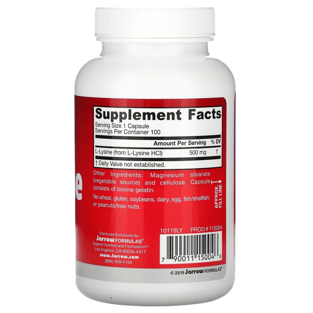 8494bf869b347aff6add1dfd4335f0c7_090822233634.jpeg Jarrow Formulas, L-лизин, 500 мг, 100 капсул