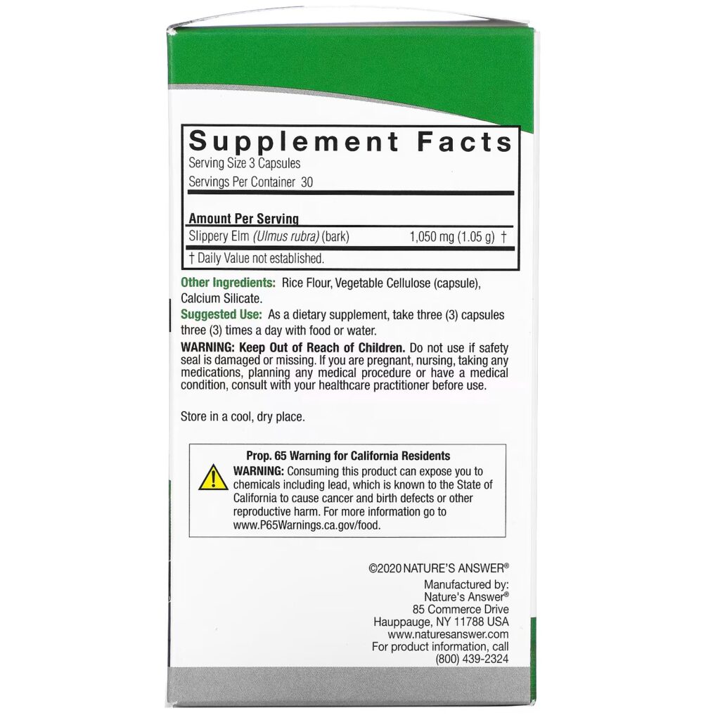 aa89c951c8e53d1172f23f1f96a36232_091422160915.jpeg Nature's Answer, Вяз скользкий (Ulmus Rubra), 350 мг, 90 растительных капсул