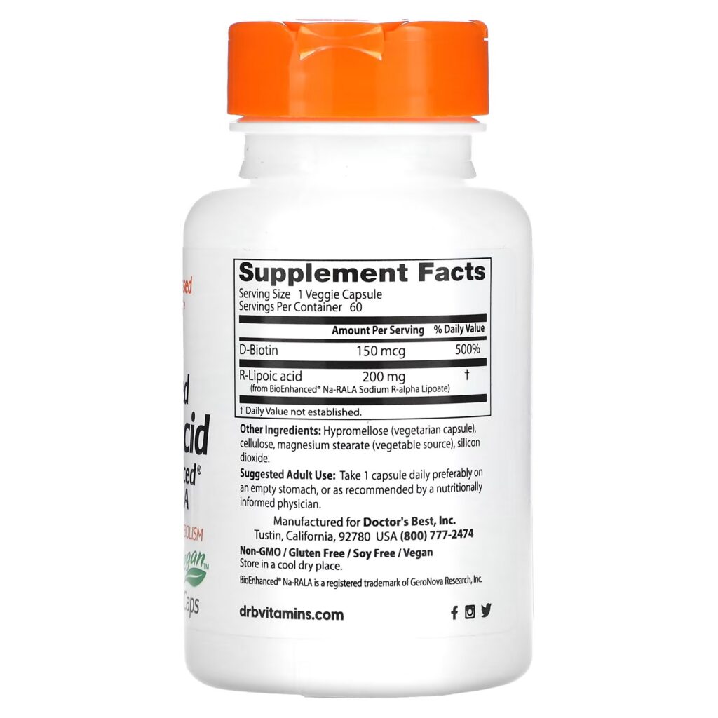 41bf573d65c7f5160e8ac46187756b18_102322121422.jpeg Doctor's Best, стабилизированная R-липоевая кислота с BioEnhanced Na-RALA, 200 мг, 60 вегетарианских капсул