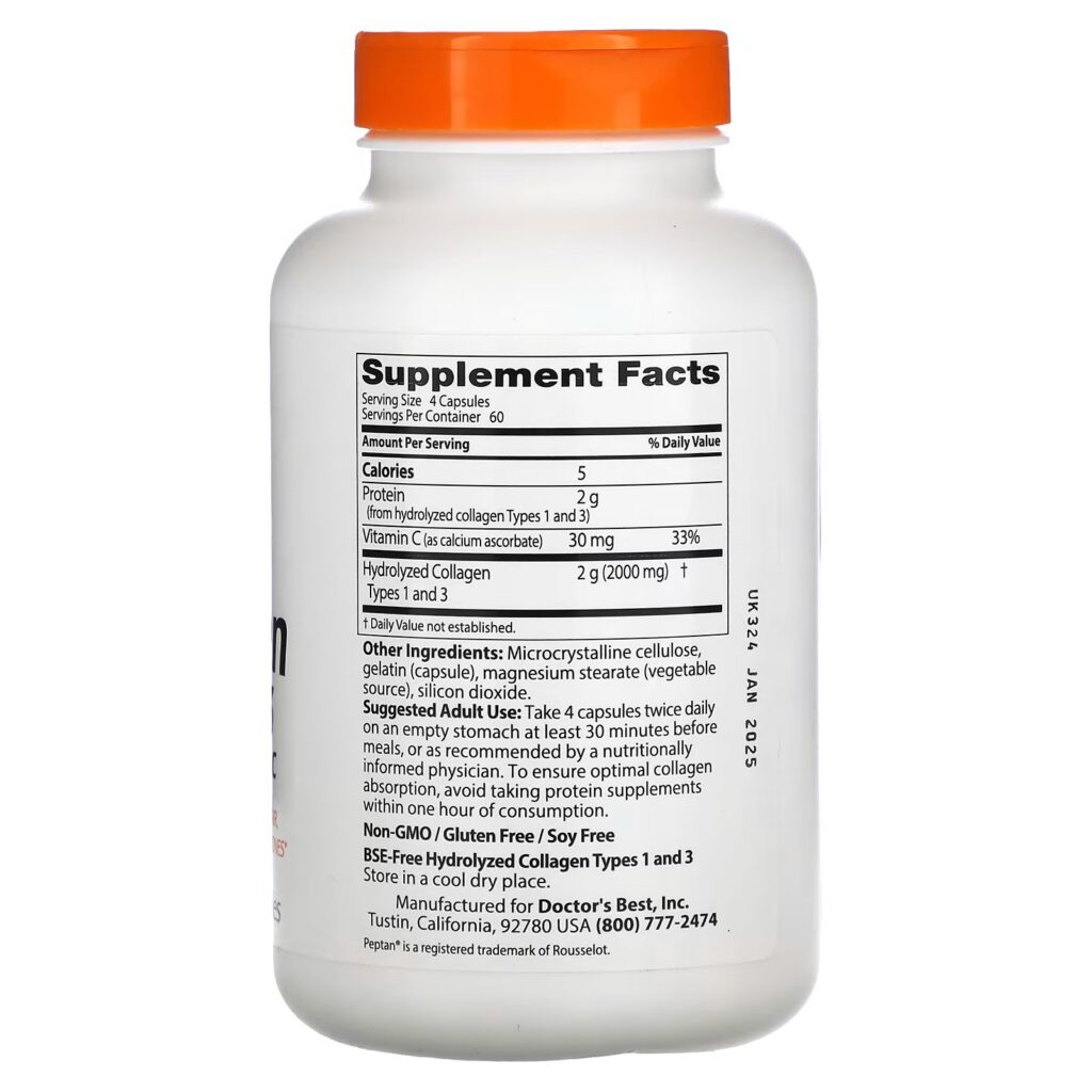 94f0754e492553ea3c2c7bfdcfeb3bcd_121622212706.jpeg Doctor's Best, Peptan, коллаген 1 и 3 типов с витамином C, 500 мг, 240 капсул