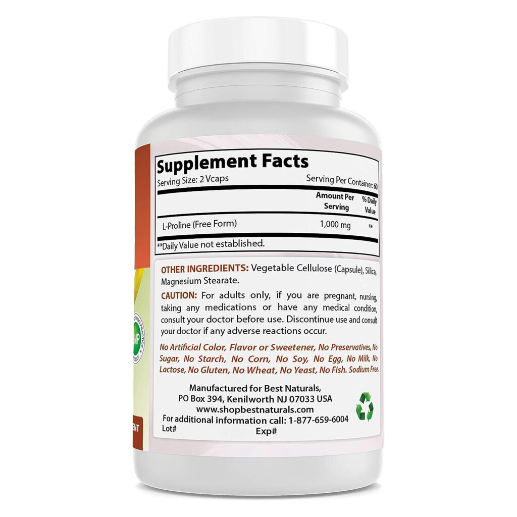 d2733a4580e096b81b8f752555e0b201_081023020306.jpeg Пищевая добавка с аминокислотами L-пролина Best Naturals 500 мг, 120 штук