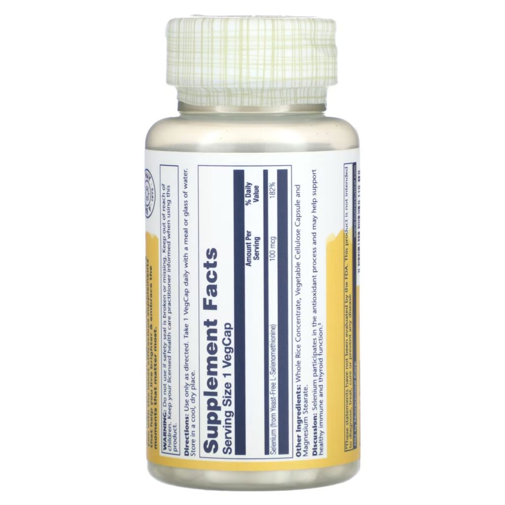92e3dc4816b54ef0bcfc8c010c6de87a_100723175723.jpeg Solaray, Бездрожжевой селен, 100 мкг, 100 вегетарианских капсул