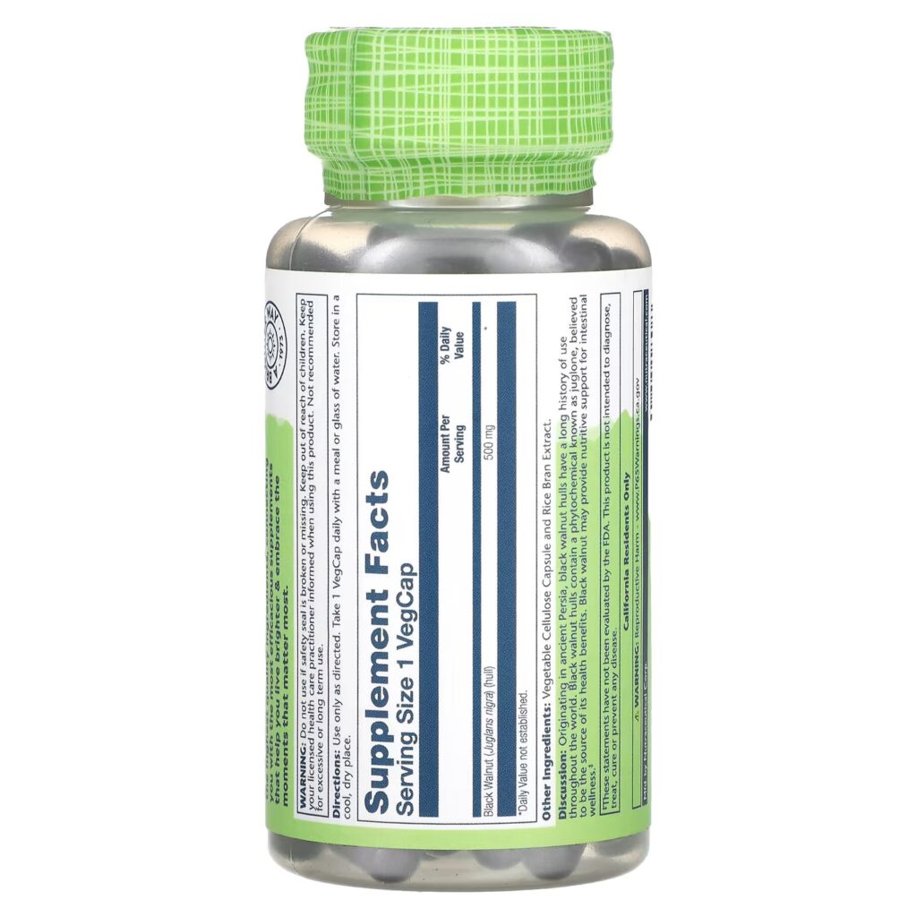 b21087e9c51cf7058566f21566a3b69b_100723181735.jpeg Solaray, True Herbs, черный орех, 500 мг, 100 вегетарианских капсул