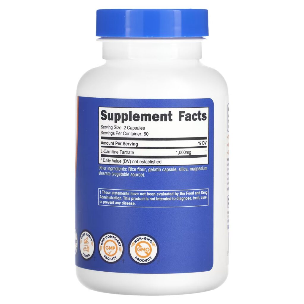741ce73e737082a2ca47e7a435f0095b_110723014804.jpeg Nutricost, L-карнитин тартрат, 1000 мг, 120 капсул
