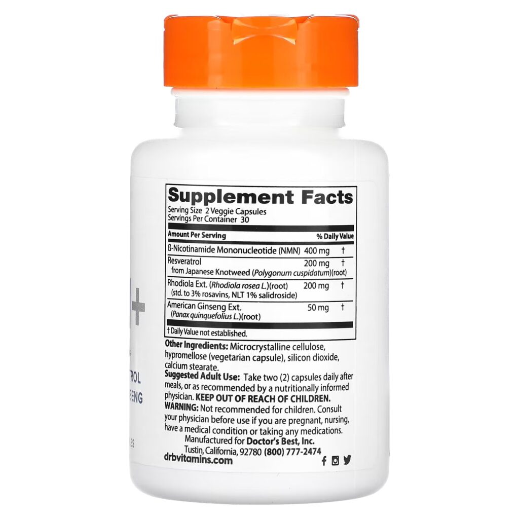 8f452d4eaa6968305f7d0b3fec65f145_022624231943.jpeg Doctor's Best, NMN+, 400 мг, 60 растительных капсул (200 мг в 1 капсуле)