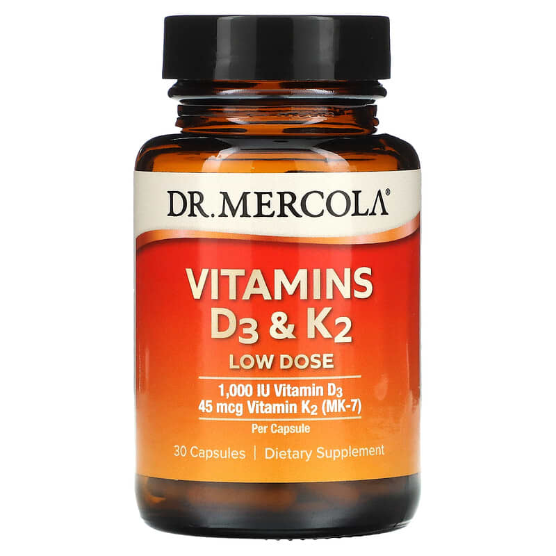 Dr. Mercola, витамины D3 и K2, 30 капсул