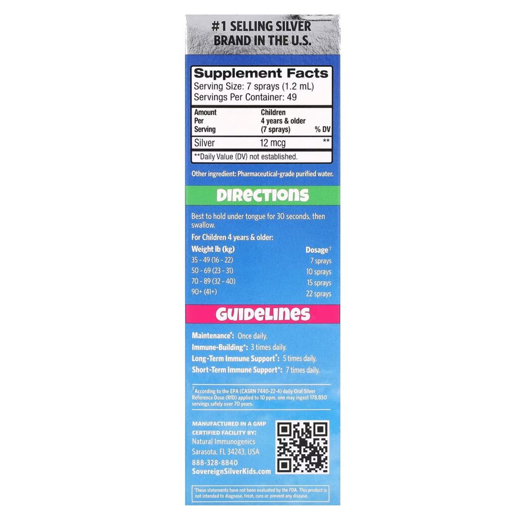 b1c17f2c900d5b495f7d63be5b130b24_022624231647.jpeg Sovereign Silver, Kids Bio-Active Silver Hydrosol, спрей для поддержки иммунитета, для детей от 4 лет, 12 мкг, 59 мл