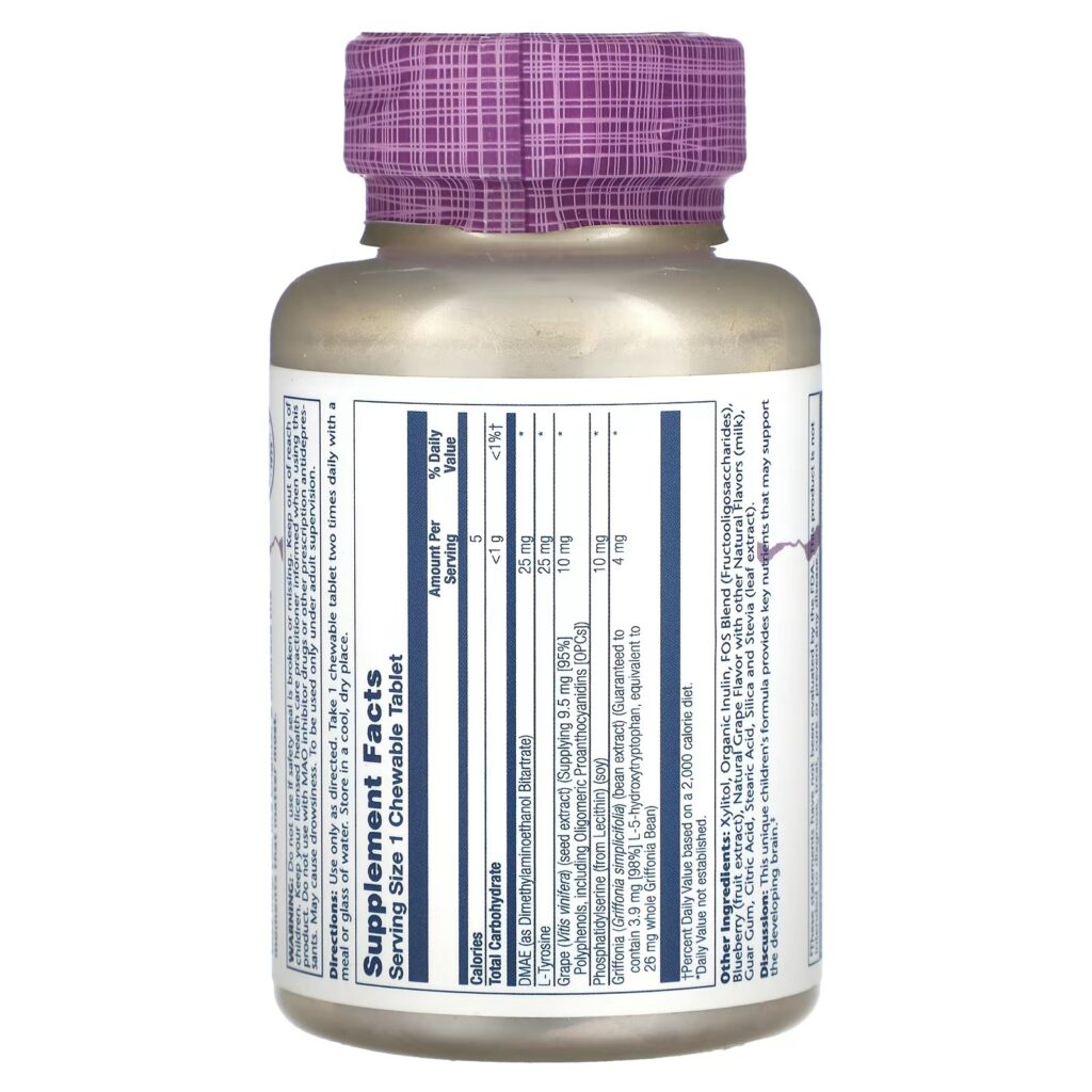 36e06e55f30cea0005a448fece60f1a5_033024015456.jpeg Solaray, Kids, жевательные таблетки для поддержки концентрации, натуральный виноград, 60 жевательных таблеток