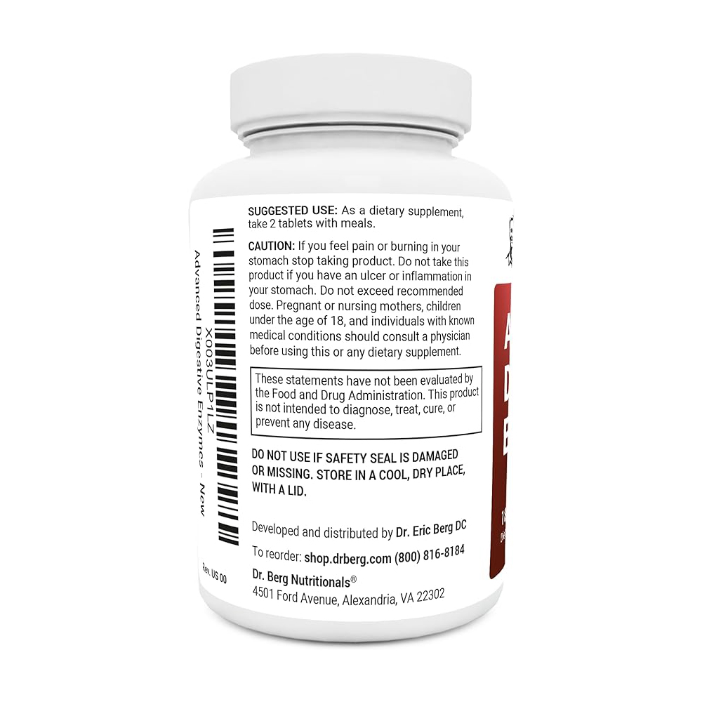 a16fd6b2dc9f753c51b667fc69c1a7a2_042424170015.jpeg Dr. Berg - Усовершенствованные пищеварительные ферменты с яблочным уксусом - включают ингредиенты для здоровья пищеварительной системы, гидрохлорид бетаина (HCI), корень имбиря и лист мяты перечной - 180 таблеток