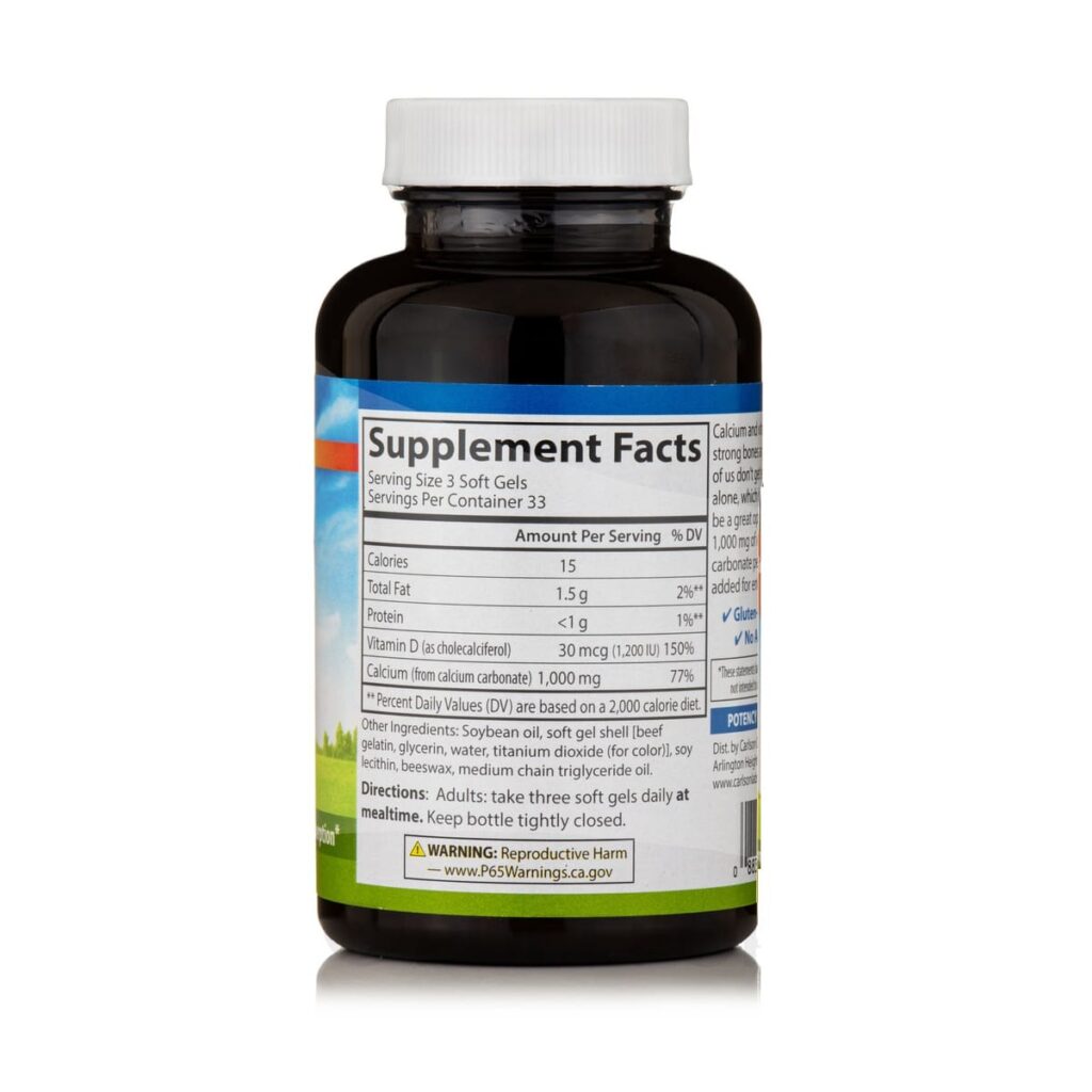 59eafe0d05e00e7442fae5cebb7310c9_051324003715.jpeg Carlson Labs Cal-1,000 с витамином D3 — 100 + 30 мягких желатиновых капсул