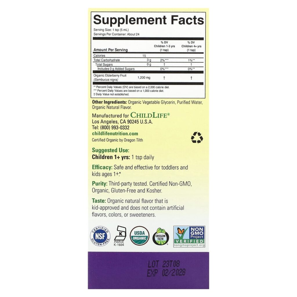 9756c00305e7627cc03c0d54b520f166_051124011245.jpeg ChildLife Essentials, Органическая жидкая бузина, от 1 года, 118 мл