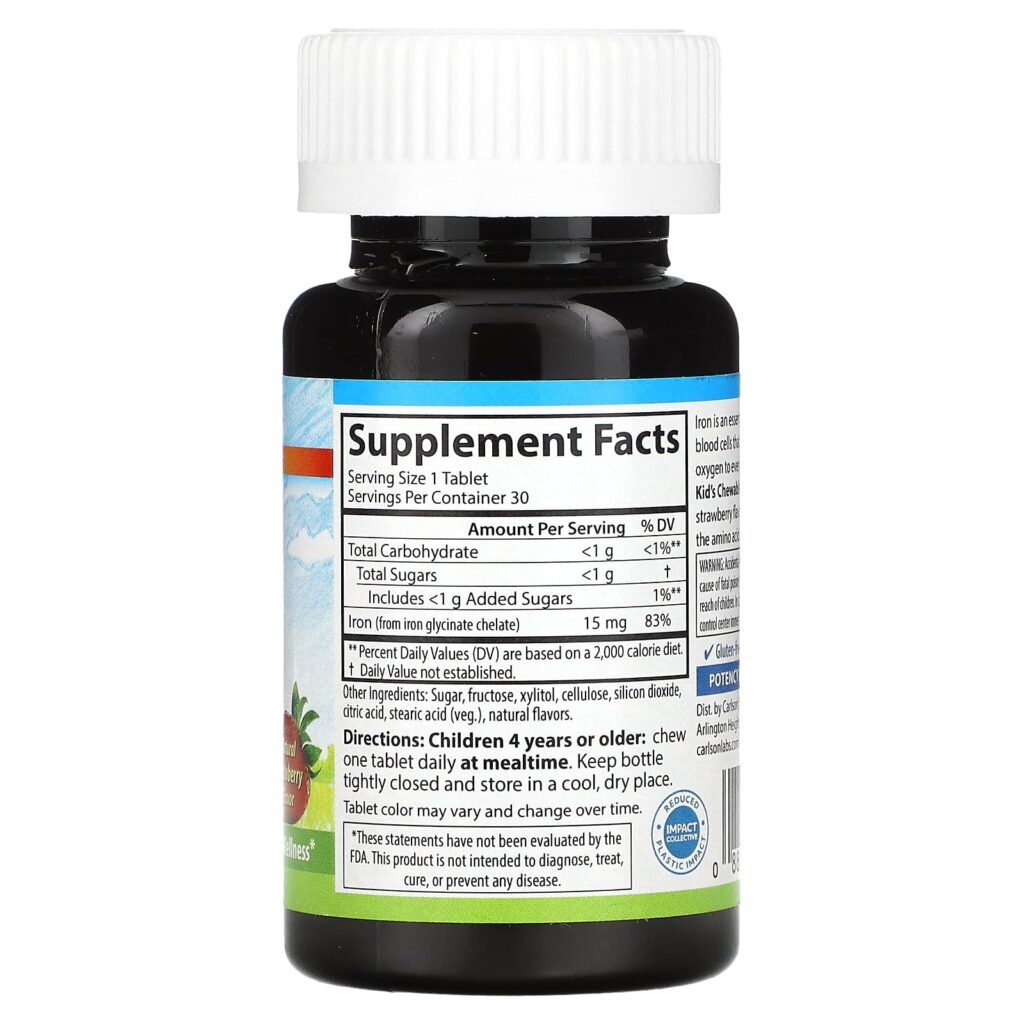 a0f248ebeefcef47bda35761aa018ddc_071324050700.jpeg Carlson, Kid's Chewable Iron, клубника, 15 мг, 30 таблеток