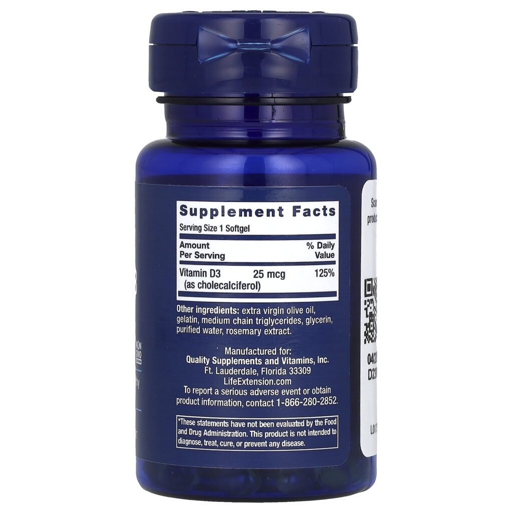 788957e8ef0151f4e055bb990f4e21eb_080924014620.jpeg Life Extension, Витамин D3, 25 мкг (1000 МЕ), 90 мягких таблеток