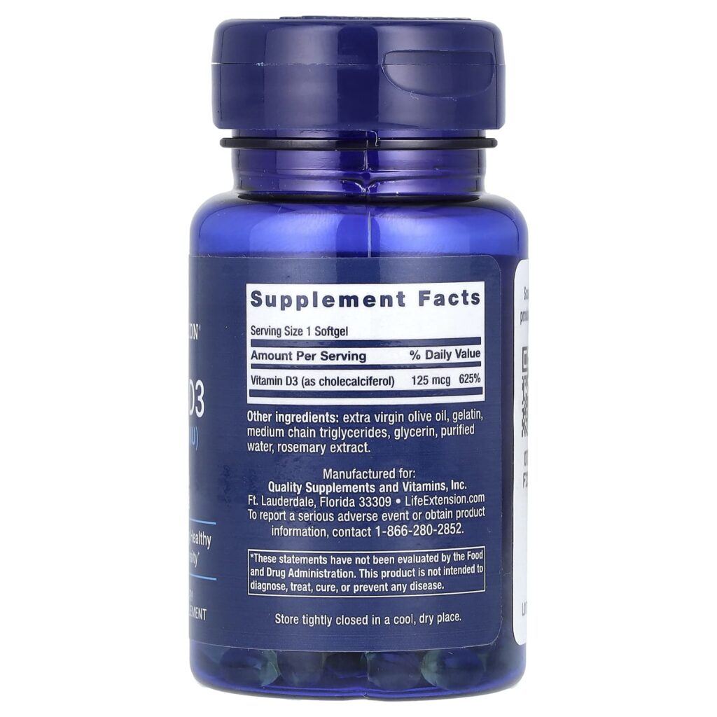 797c62e31234ecd510f911c3b5358f2a_080924014459.jpeg Life Extension, витамин D3, 125 мкг (5000 МЕ), 60 капсул