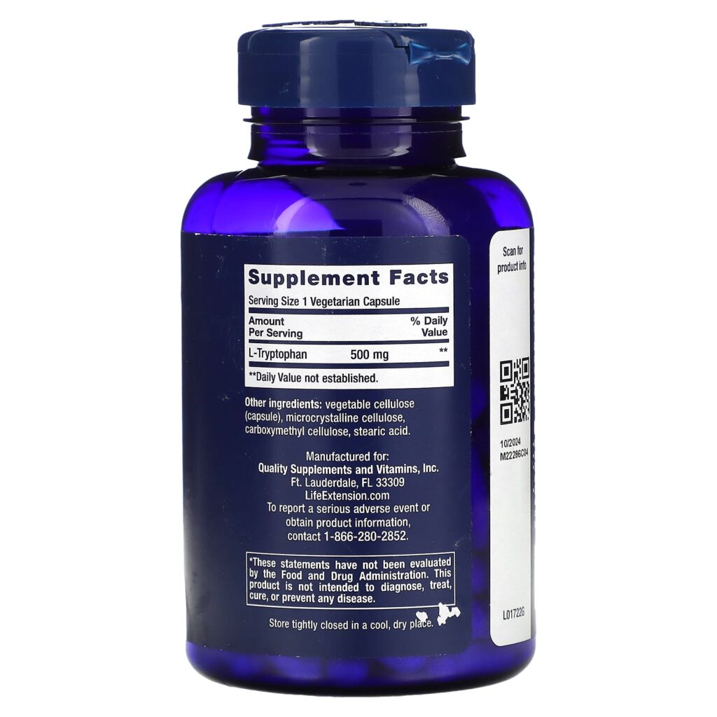ef91577f2b52e080c2c27edc66294a2b_080924015719.jpeg Life Extension, L-триптофан, 500 мг, 90 вегетарианских капсул