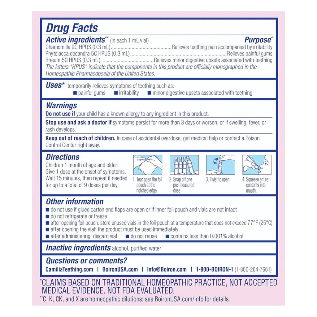 1ce9d242839294f0dde73db33f03b548_011525031021.jpeg Boiron, Camilia, средство для снятия боли при прорезывании зубов, для младенцев от 1 месяца и старше, 15 заранее отмеренных жидких доз, 1 мл (0,34 унций) порция