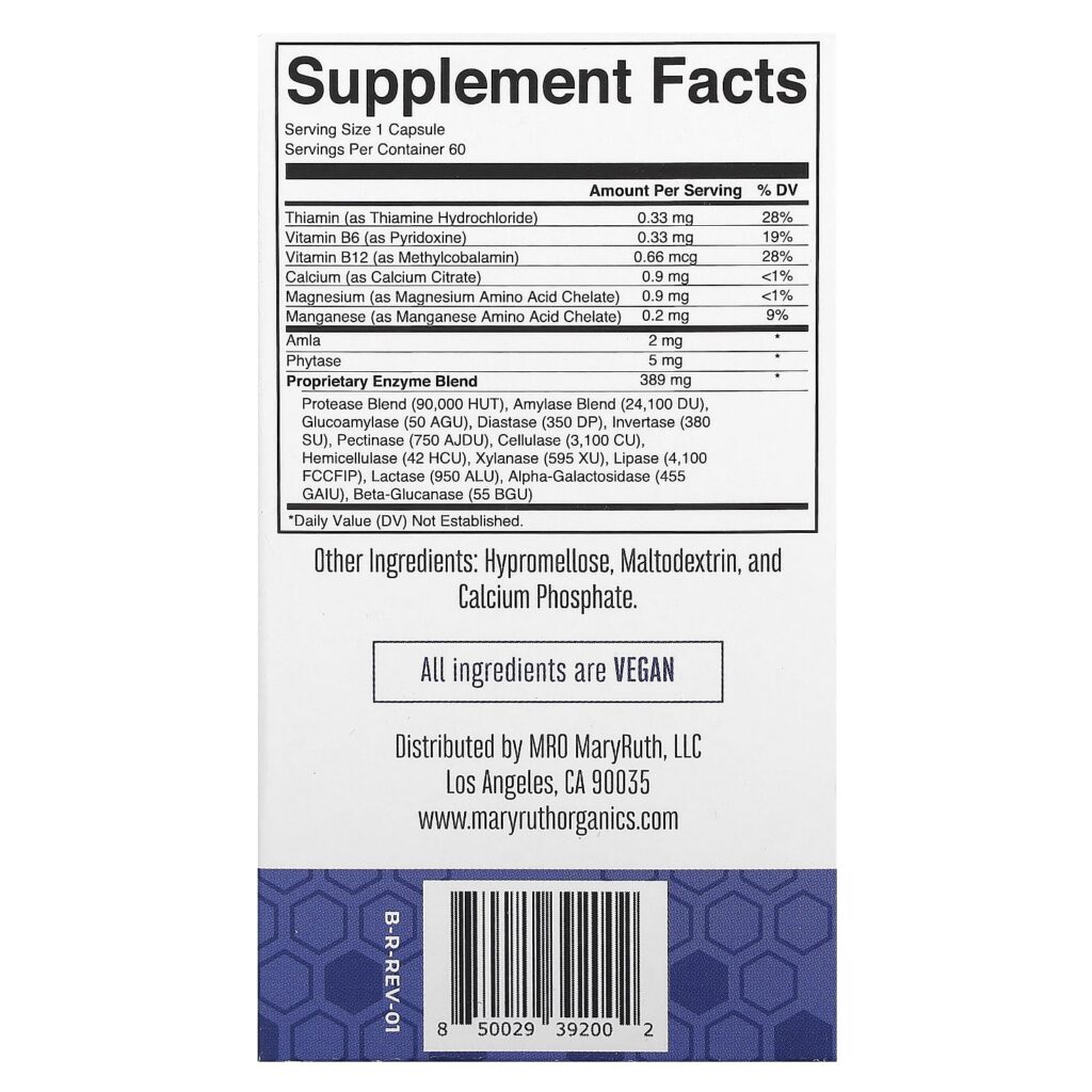39adf5d207790dda160452f8febda309_032825042548.jpeg MaryRuth's, Ultra пищеварительные пищевые ферменты, 60 капсул