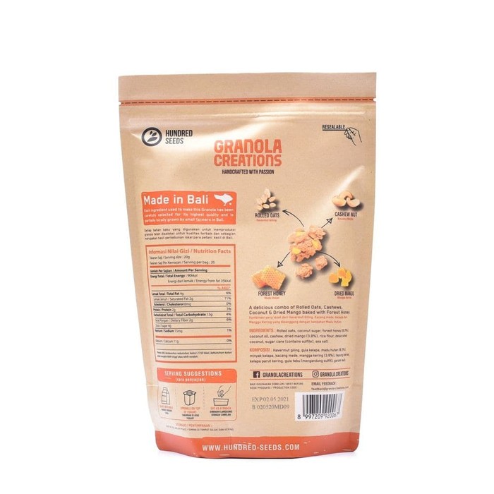 12d4d05ce6c3a9d03fa0c6f3a42e7eee_041825153223.jpeg Hundred Seeds - Granola Creations с медом и манго, 400 гр