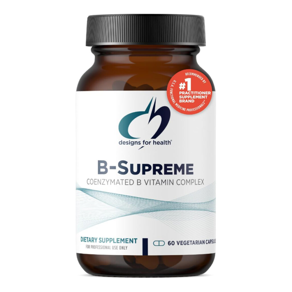 7646d4078bb8acc0eaf3a6b6536081c5_041225040306.jpeg Designs for Health Methylated Vitamin B Complex - добавки витамина B с витаминами B12, B1, B3, ниацином, B6, фолиевой кислотой и биотином - 60 капсул
