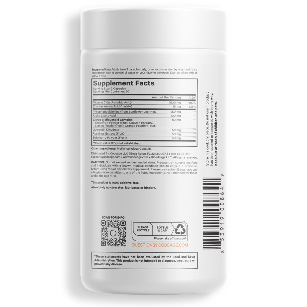 8889bd677bbbd671b2c43c8638bb2f75_042825113449.jpeg Codeage, витамины, липосомальный витамин C+, витамин C, кверцетин, шиповник, цинк, 180 капсул