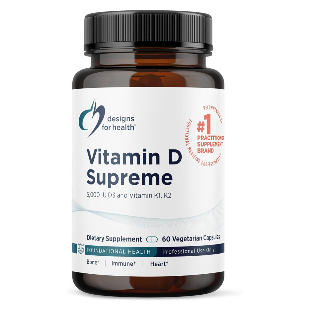 e7868040987ff762abae65a272444b10_041225044818.jpeg Designs for Health Vitamin D Supreme - Витамин D 5000 МЕ, с 2000 мкг витамина К в виде MK4 для здоровья костей, здоровья сердца и поддержки иммунитета (60 капсул)