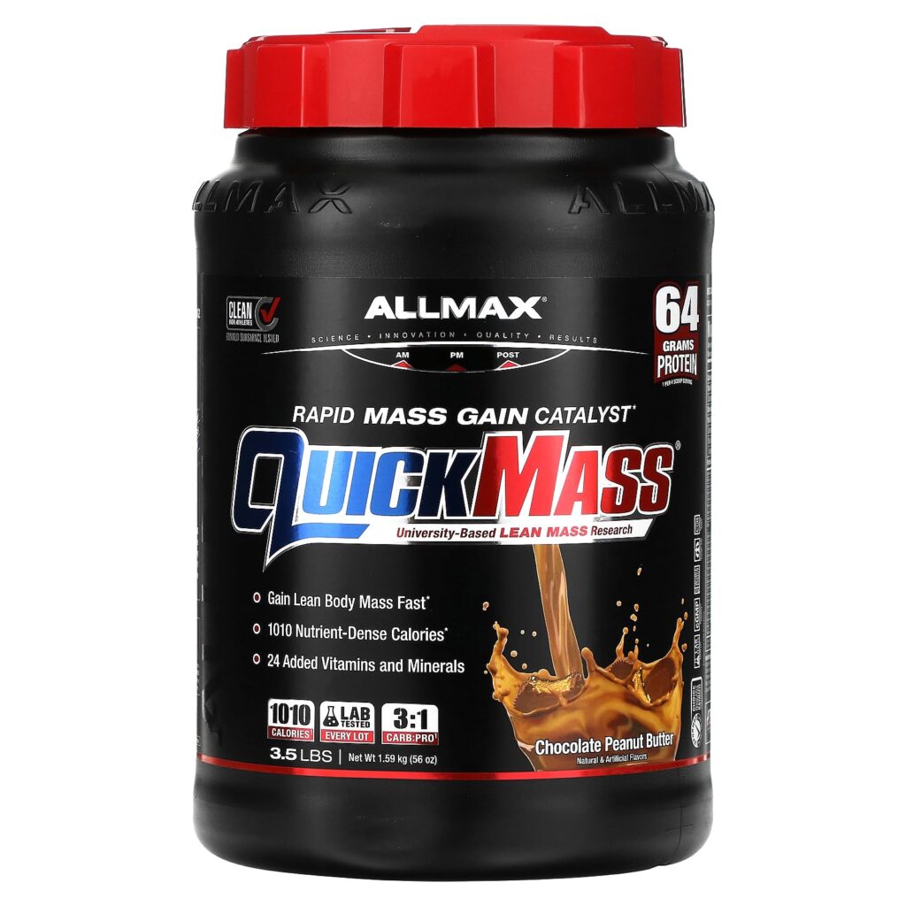 2ae64a00e8e13be1d8c40da2573af5f6_052325033213.jpeg ALLMAX, QuickMass, катализатор быстрого набора массы, шоколад и арахисовая паста, 1,59 кг (3,5 фунта)
