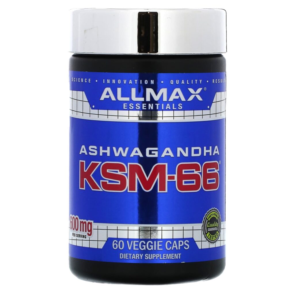 5ce1006b49c7cf7252b52e98c8b32b8f_051525192029.jpeg ALLMAX, Essentials, ашваганда KSM-66, 60 растительных капсул (300 мг на капсулу)