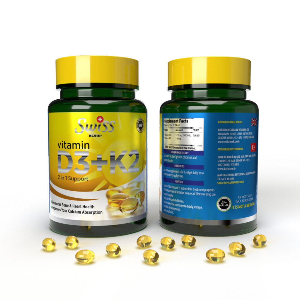 SWISS BORK - Vitamin D3 + K2,5000 IU  60 капсул