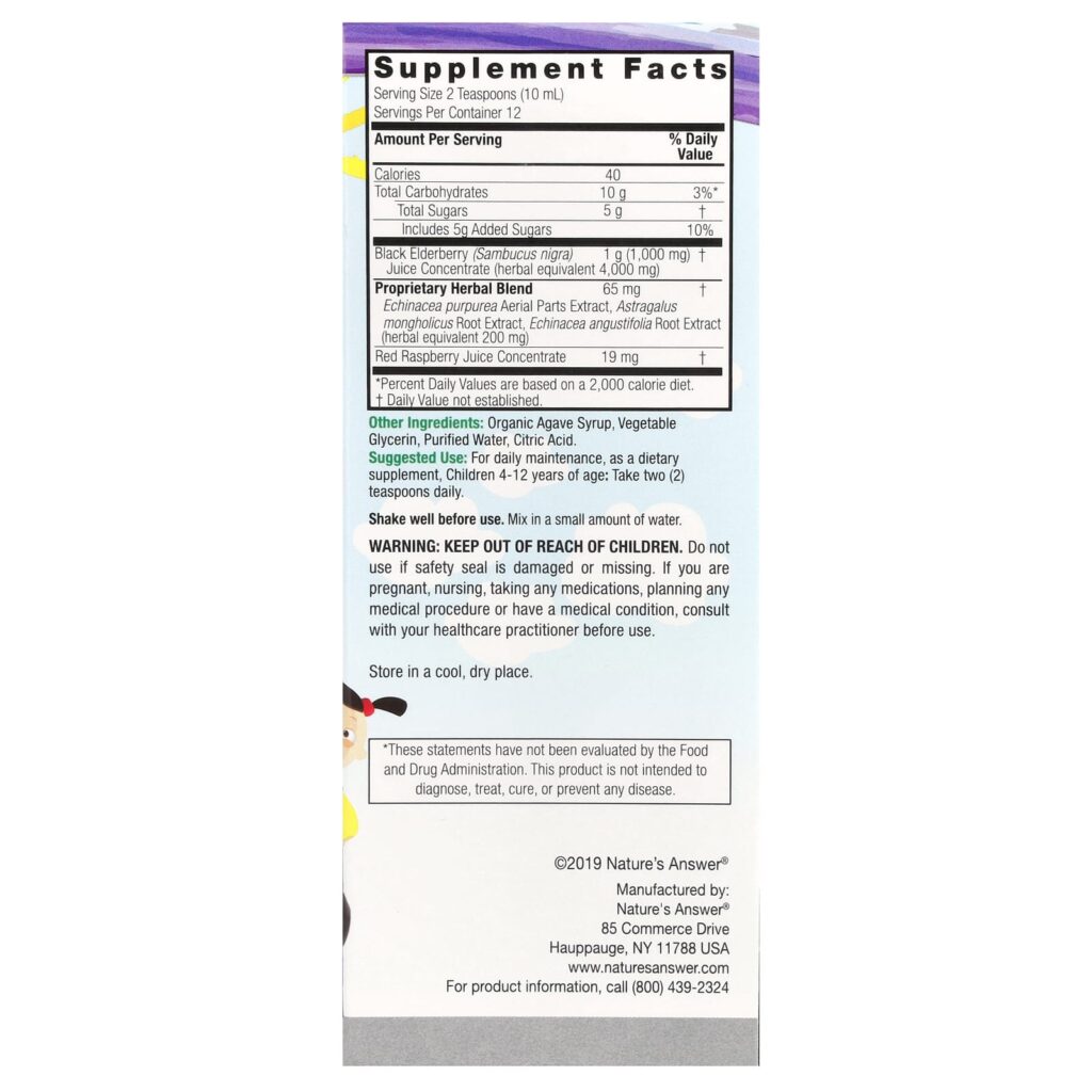eb932f4697a020c33d20f45960fd7356_052625105306.jpeg Nature's Answer, детская формула с бузиной, 4000 мг, 120 мл (4 жидких унции)