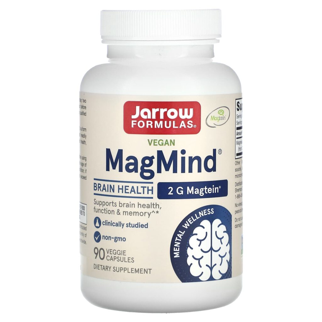 Jarrow Formulas, Vegan MagMind®, добавка для здоровья мозга, 90 растительных капсул (48 мг в 1 капсуле)