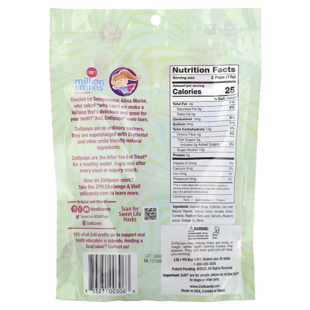 476e53ba497820661255d4fd55d9a1bf_061325213024.jpeg Zollipops, The Clean Teeth Pops, тропические фрукты, 147 гр (5,2 унции)