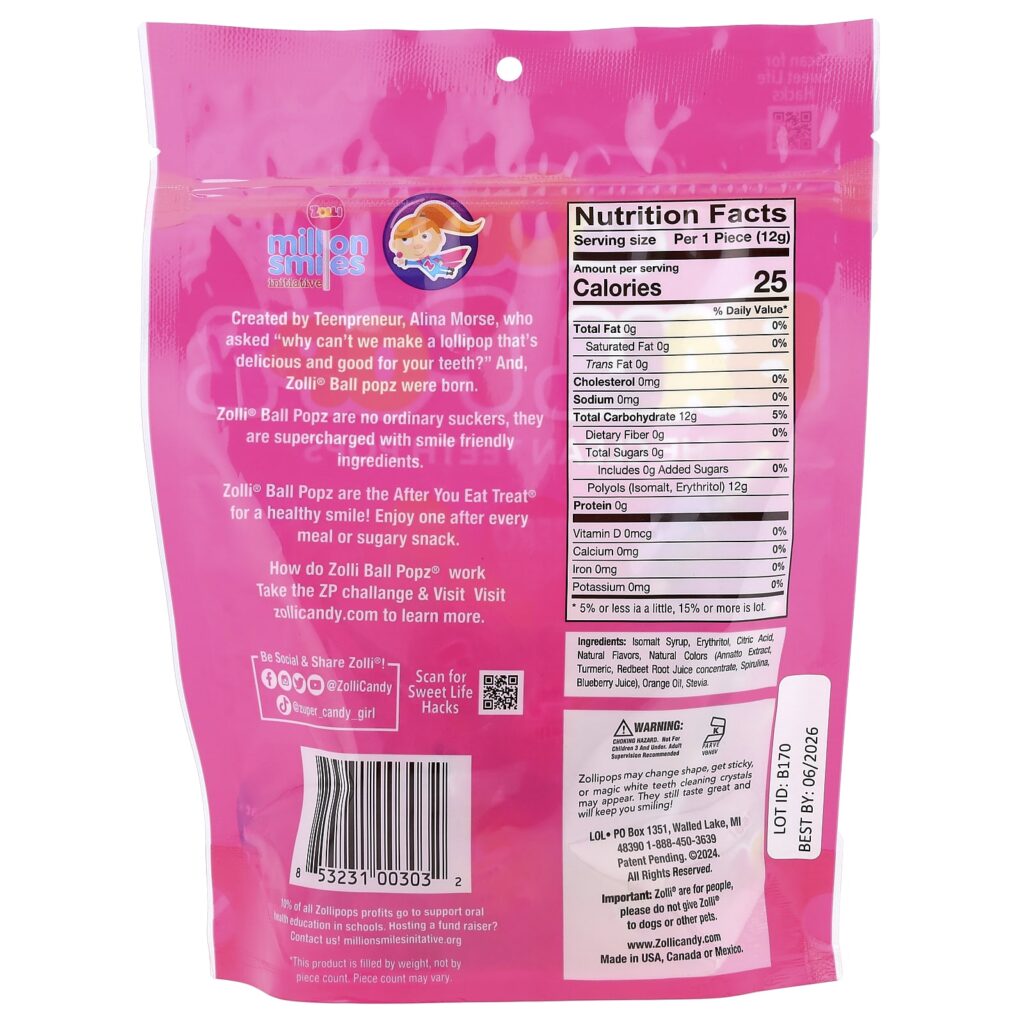 5511c701796451518779b88fa1a3391e_061325213059.jpeg Zollipops, Zolli, фруктовые шарики, 147 г (5,2 унции)