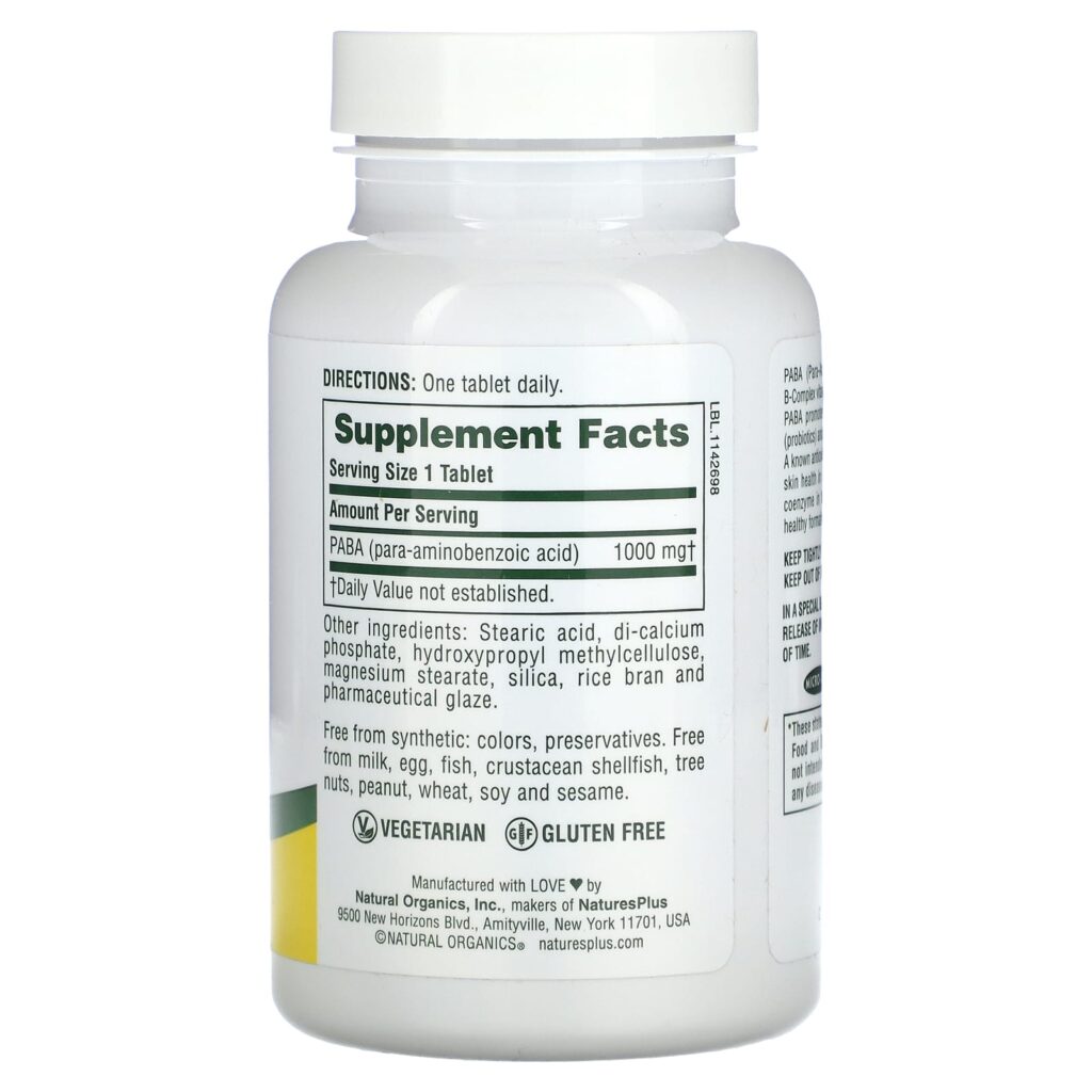 69a2a443905a085e66b8b64be8844608_061325172015.jpeg NaturesPlus, PABA ПАБК с замедленным высвобождением, 1000 мг, 60 таблеток