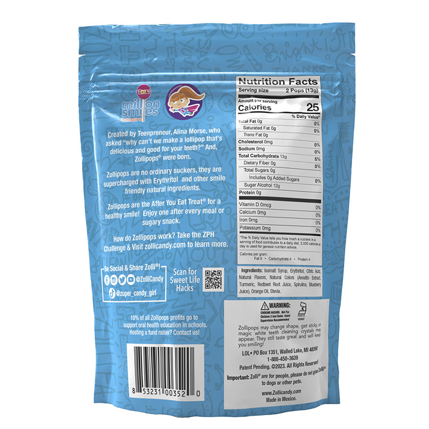 7b26c2179712061c378a602fcdae01dc_061325213843.jpeg Zollipops, Original Clean Teeth Sugar Free Lollipops , конфеты без сахара, 45 гр (1.6 унций)