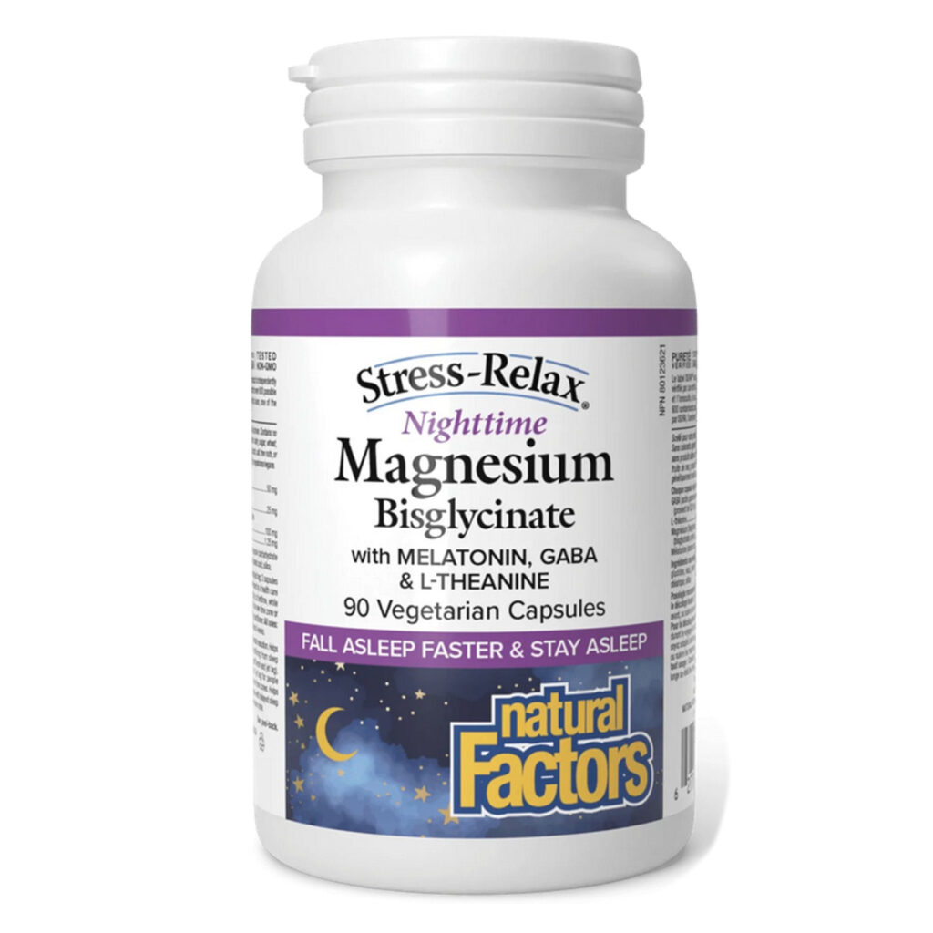 9df4d9053486e53b3a08a415788ed41e_062125013902.jpeg Natural Factors - STRESS RELAX Ночной бисглицинат магния, 90 растительных капсул