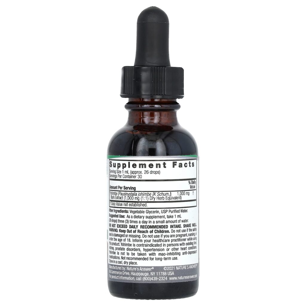 b7578e861799db5074bb07181b53f1b1_060925200529.jpeg Nature's Answer, кора йохимбе, без спирта, 1000 мг, 30 мл (1 жидк. унция)