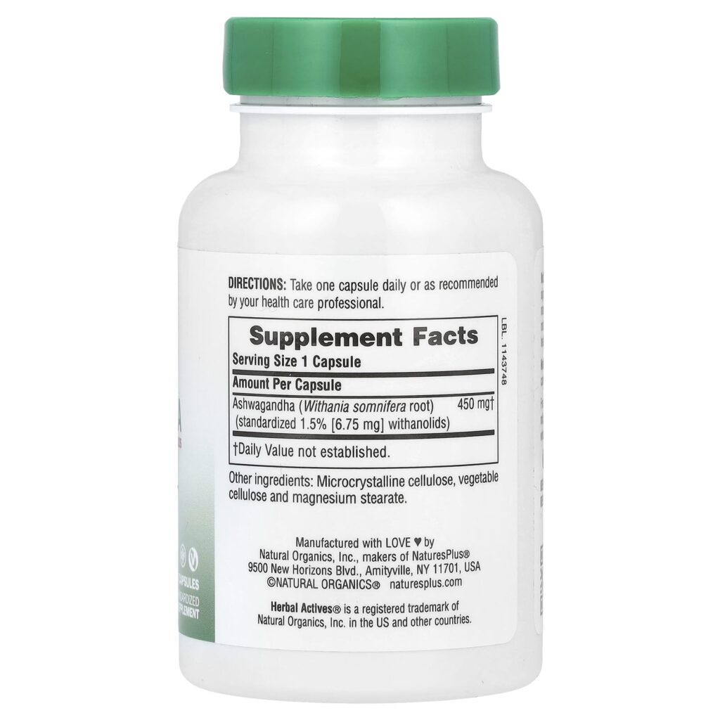 cad70e8f00a3477997a08ac5990b5eac_061325171641.jpeg NaturesPlus, Herbal Actives, ашваганда, 450 мг, 60 капсул